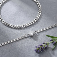 Thumbnail for Silver Heart Bond Matching Bracelet Set flatlay editorial on dove silk with lavender