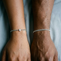 Thumbnail for Silver couple wrist close-up, dainty Her + slim His