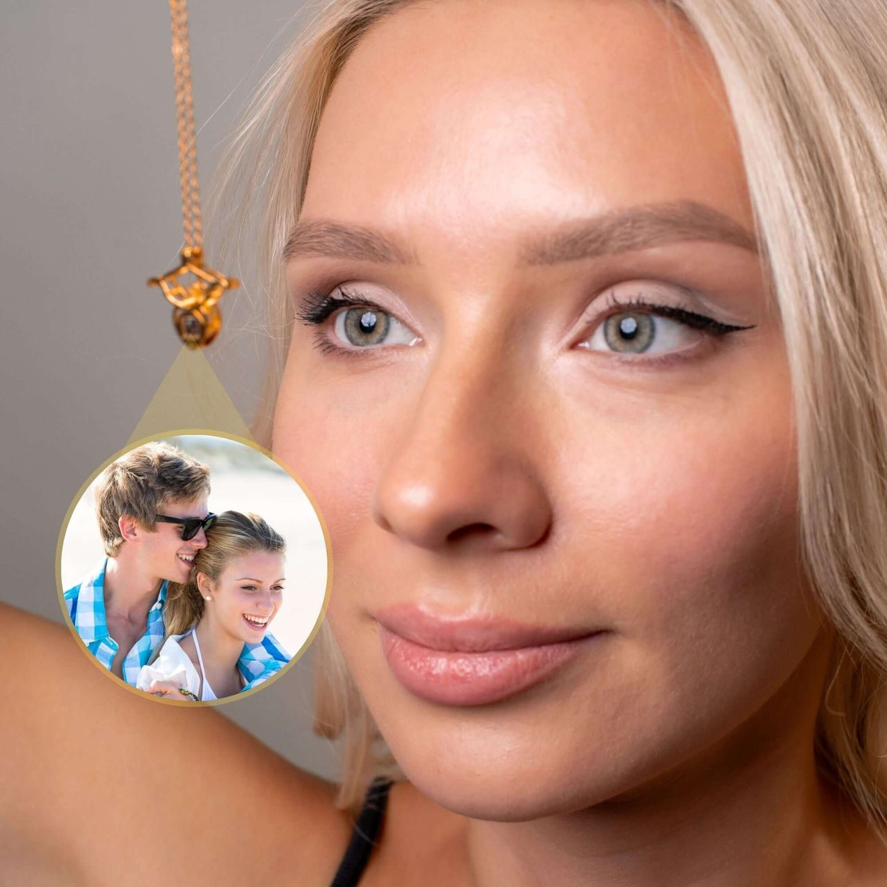 Horn Photo Necklace featuring a couple's photo kept close, perfect for cherishing memories by Brother & Sisters.