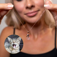 Thumbnail for Kitten Photo Necklace worn by a woman, featuring a playful cat photo charm and sleek design from Brother & Sisters.