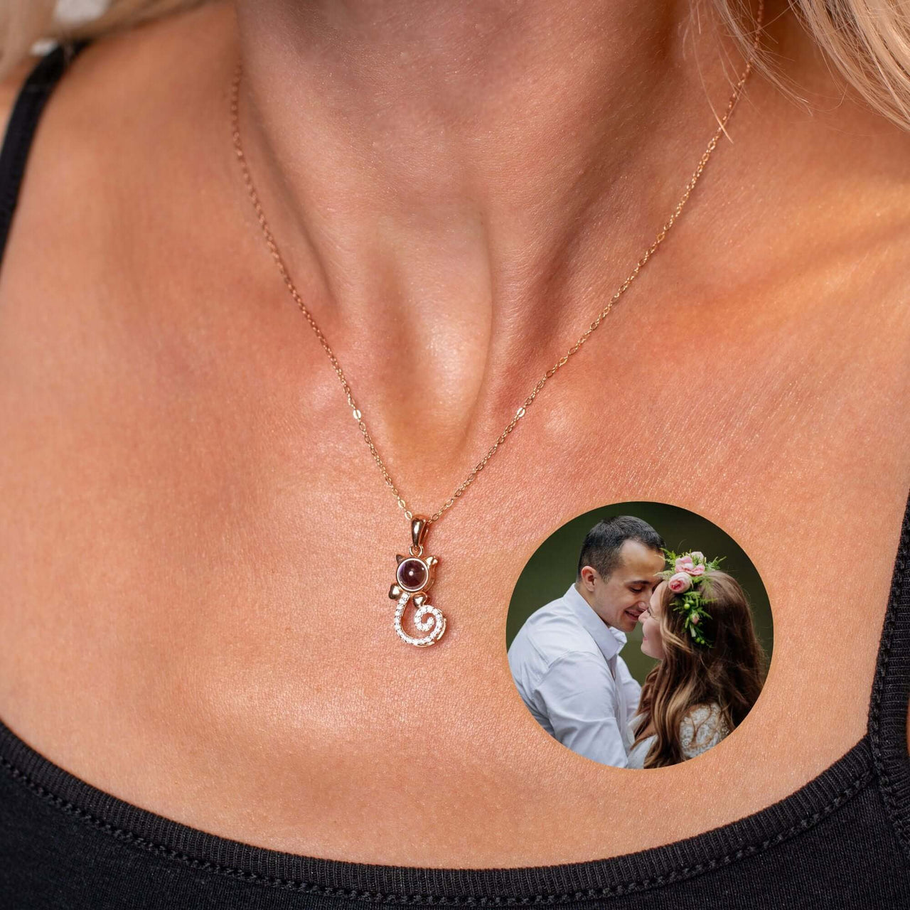 Kitten Photo Necklace with a personalized kitten pendant, elegant design by Brother & Sisters, perfect for pet lovers.