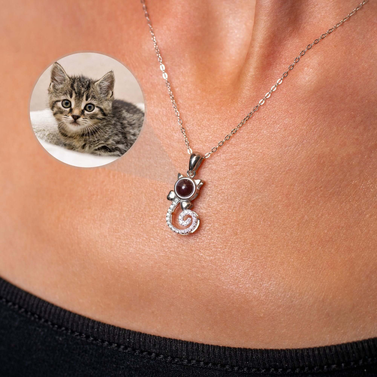 Kitten Photo Necklace showcasing a personalized design with a cute kitten image, crafted by Brother & Sisters.