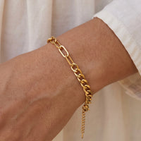 Thumbnail for Schakelarmband — close-up van de details, goud | SKU: ledouble