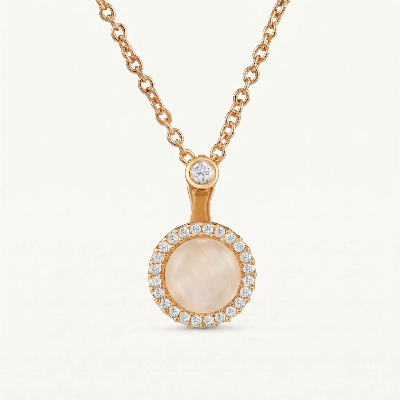 Maansteen ketting — productfoto op witte achtergrond, goud | SKU: lelunaire