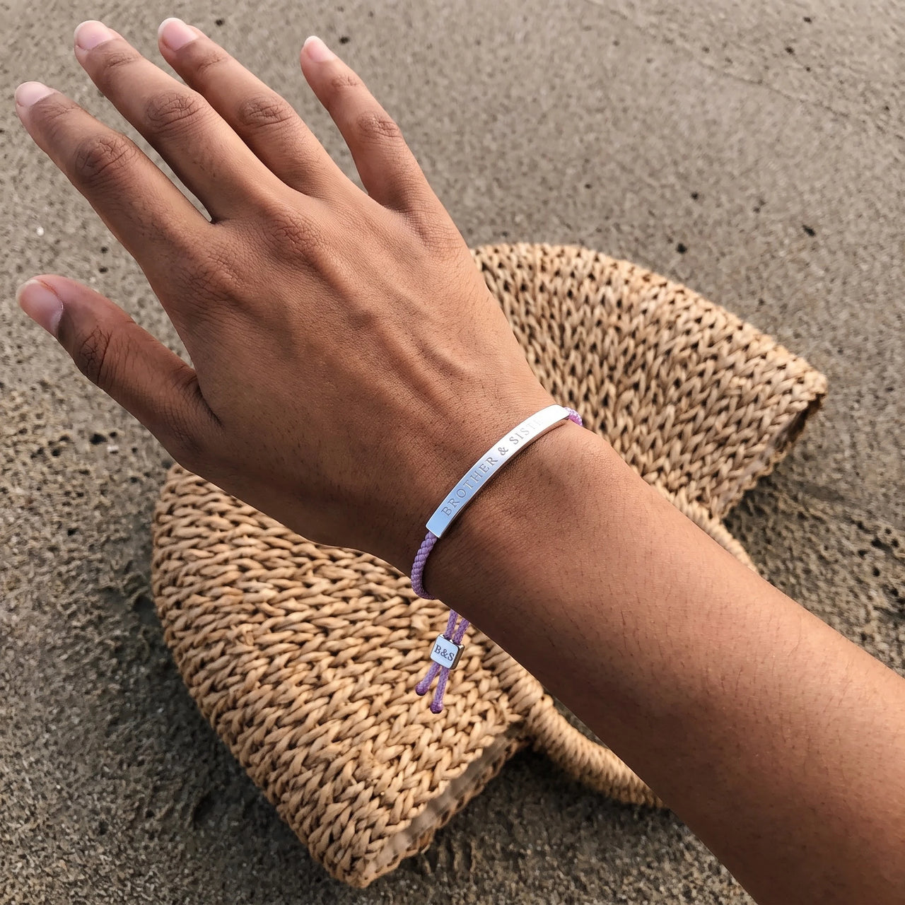 Touw armband — gedragen, echte grootte, zilver | SKU: lemauve-wg