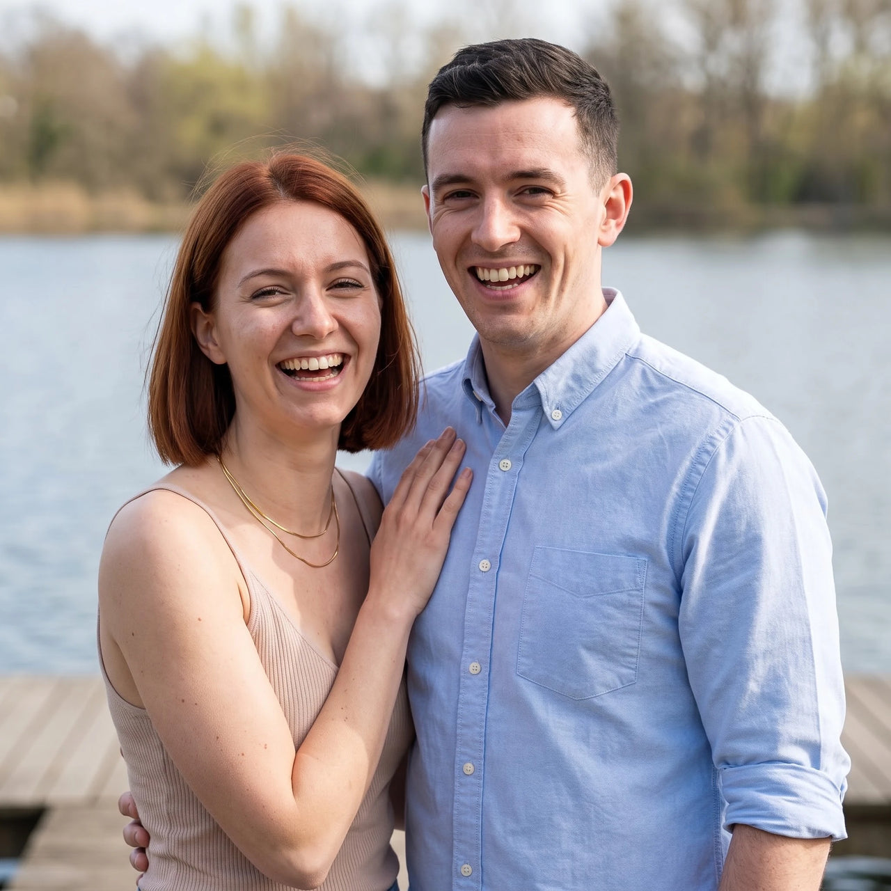 Slangenketting — gedragen door een stel, goud | SKU: lesimplenecklace