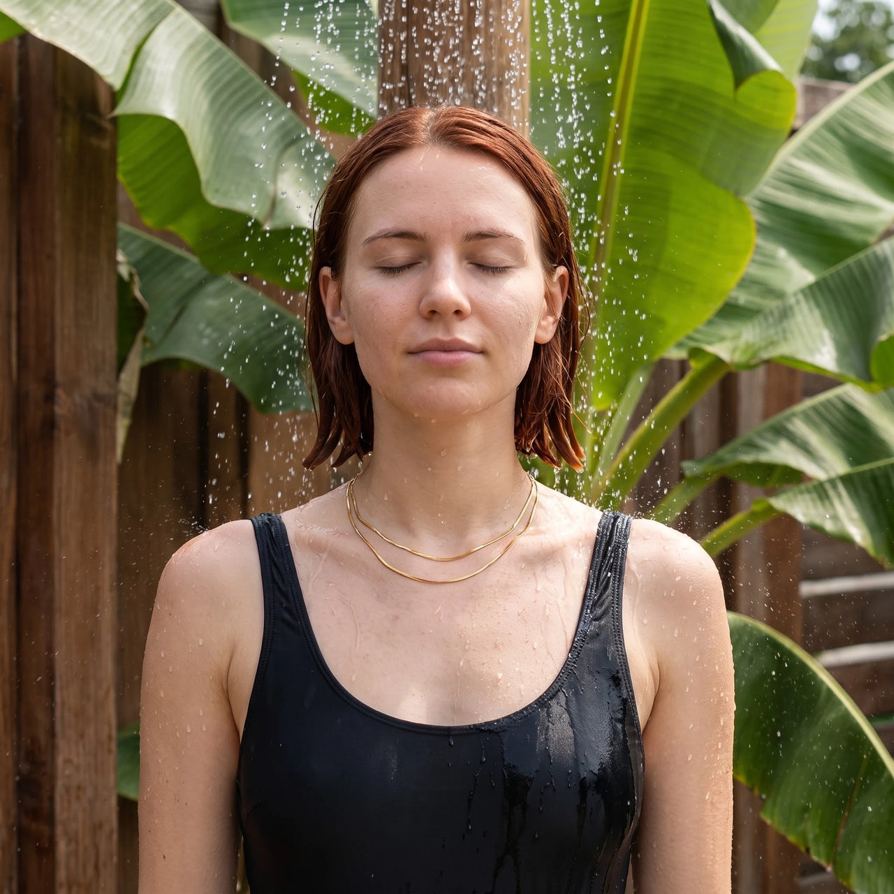 Slangenketting — gedragen onder de douche, waterproof, goud | SKU: lesimplenecklace