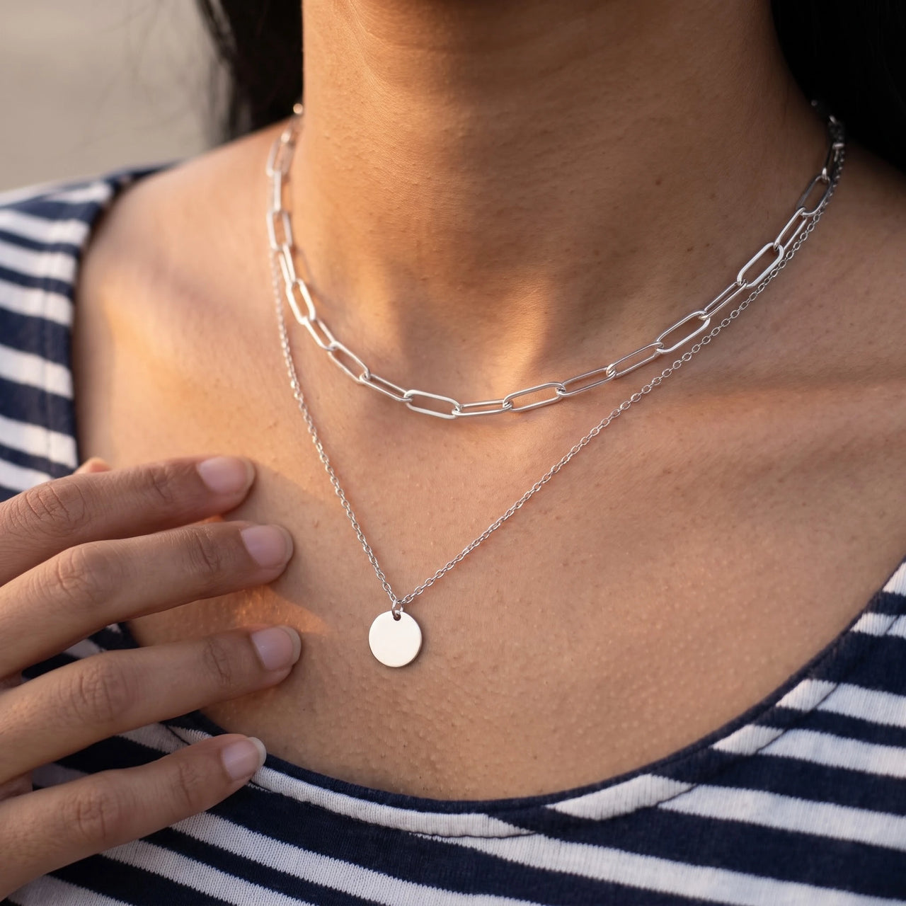 Laagjes ketting — close-up van de details, zilver | SKU: le-tendance-wg
