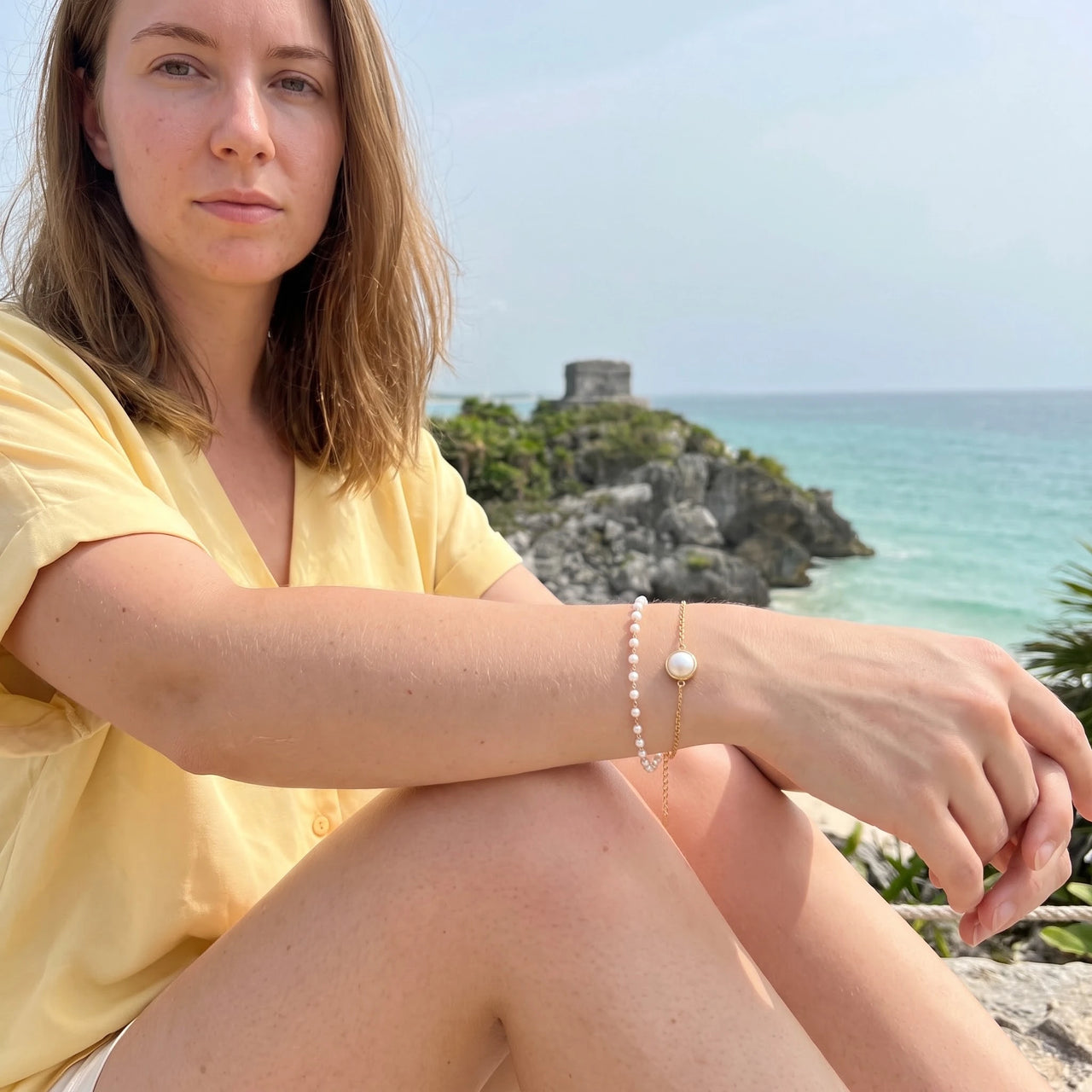 Armband parels — gedragen op reis, goud | SKU: l-epure