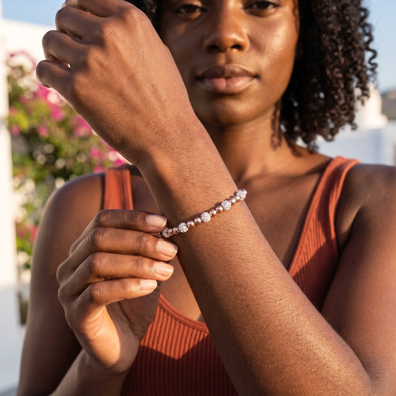 Armband zirkonia — gedragen in het dagelijks leven, rosé goud | SKU: 25535342-rose-gold
