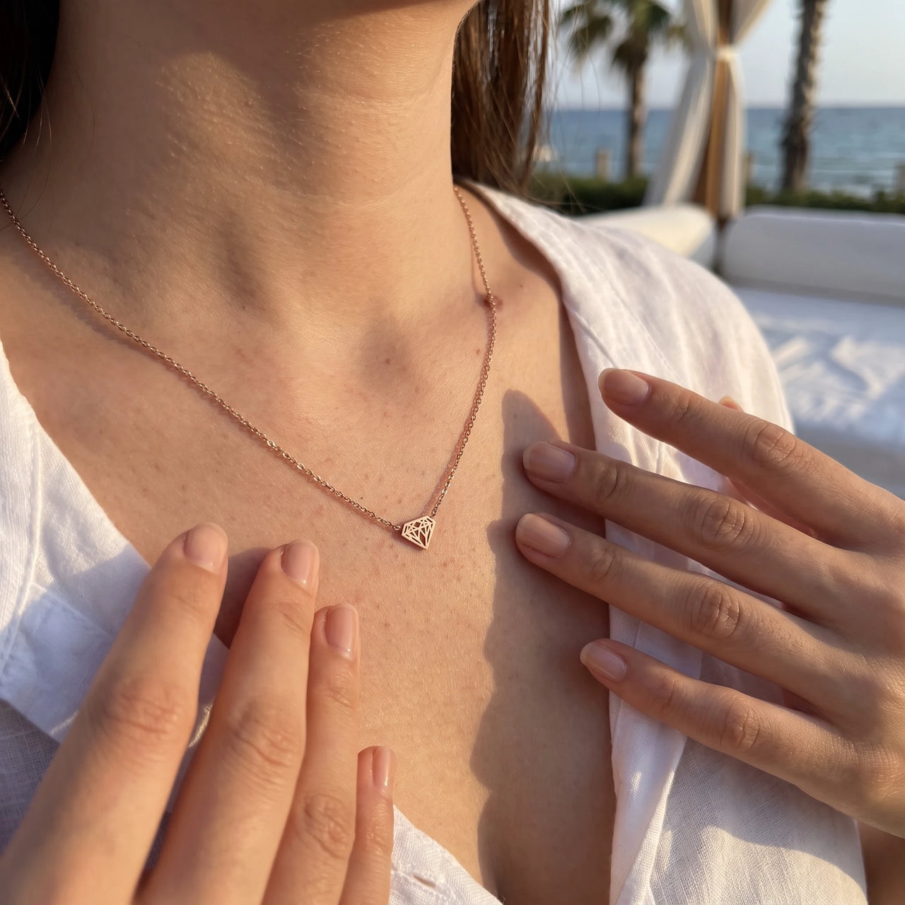 Stainless steel ketting — gedragen, echte grootte, rosé goud | SKU: 12791388-rose-gold