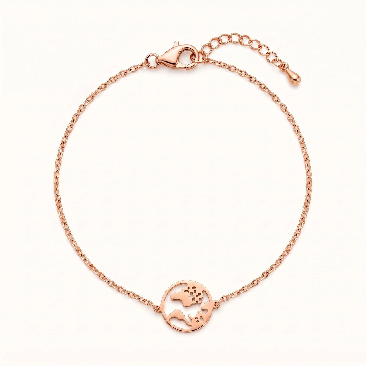Wereldbol armband — productfoto op witte achtergrond, rosé goud | SKU: 22665062-rose-gold