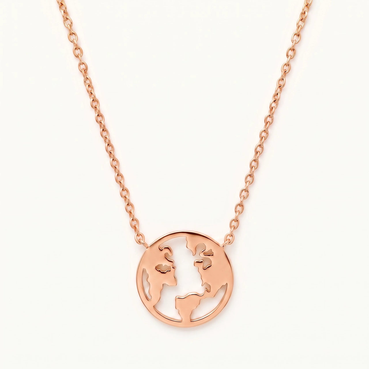 Wereldbol ketting — productfoto op witte achtergrond, rosé goud | SKU: 22173453-rose-gold