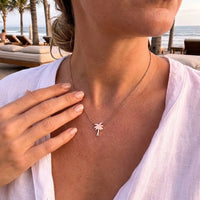 Thumbnail for Palmboom ketting — gedragen, echte grootte, rosé goud | SKU: 8732822-rose-gold-color