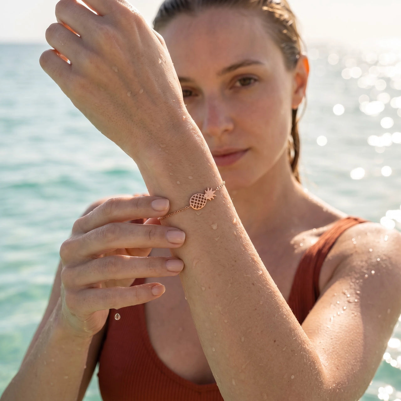 Schakelarmband — gedragen in het water, waterproof, rosé goud | SKU: 9178613-rose-gold