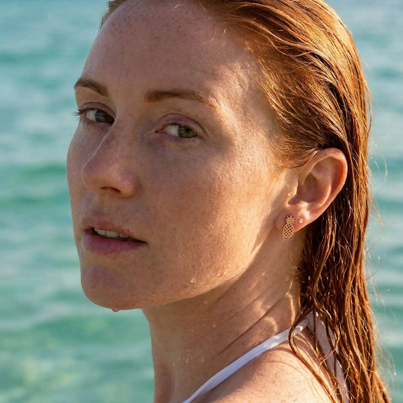 Ananas oorbellen — gedragen in het water, waterproof, rosé goud | SKU: 437186-rose-gold-color
