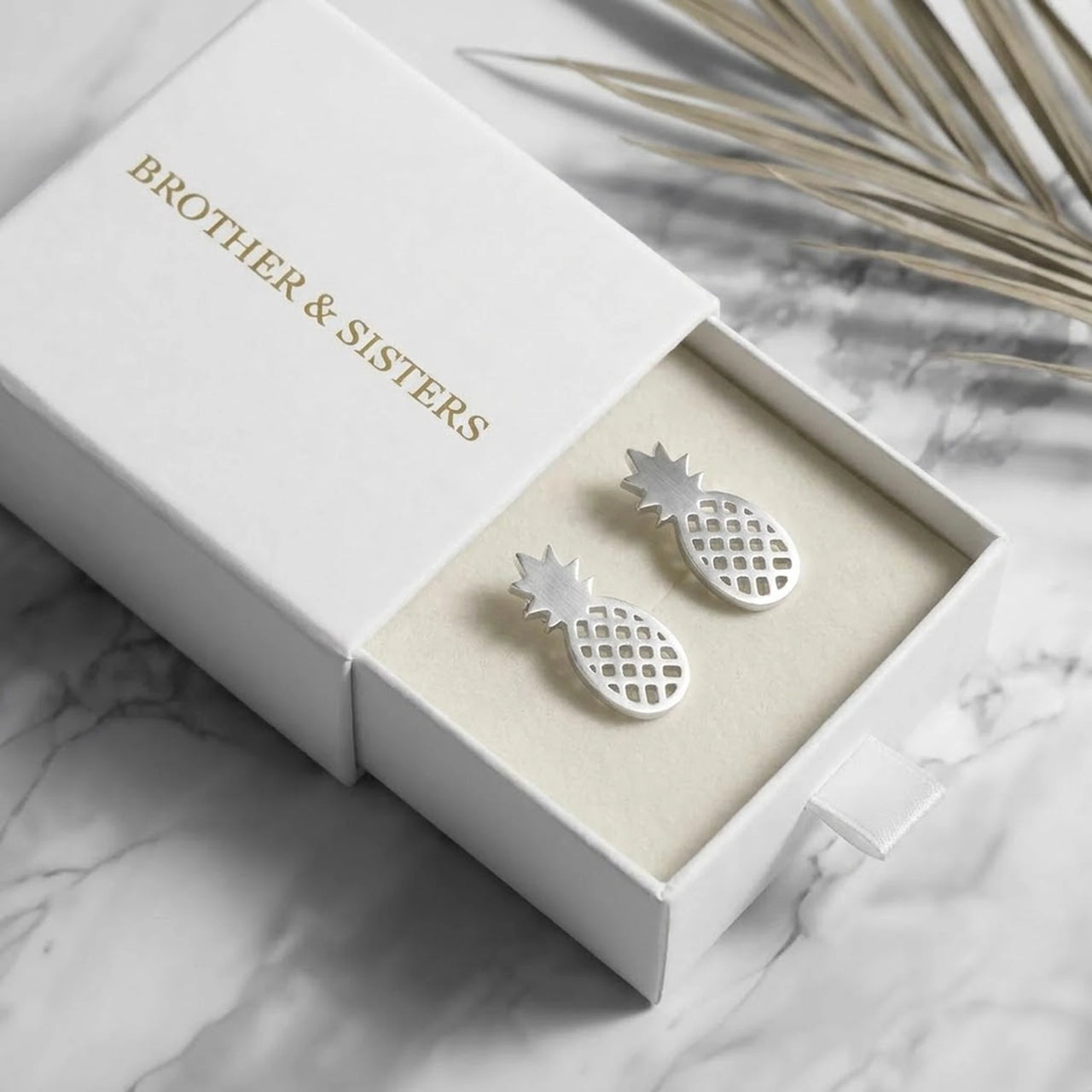 Ananas oorbellen — in de cadeaudoos, zilver | SKU: 437186-silver-plated