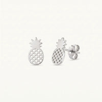 Thumbnail for Ananas oorbellen — productfoto op witte achtergrond, zilver | SKU: 437186-silver-plated