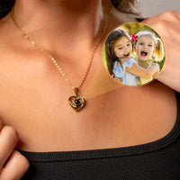Thumbnail for Love Photo Necklace worn by a model, showcasing a heart pendant with a cherished photo inside by Brother & Sisters.