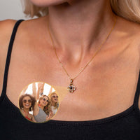 Thumbnail for Luxurious Photo Necklace worn by model, featuring a beautiful gold design with a cherished photo in pendant. Brother & Sisters.