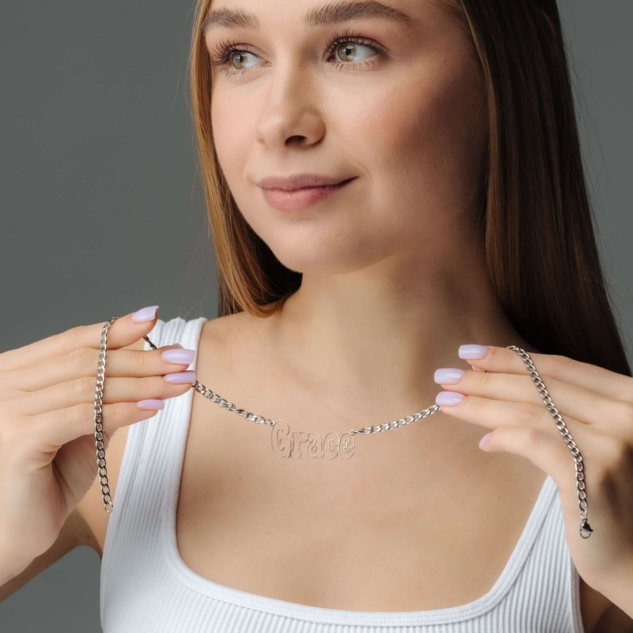 Luxury Name Necklace by Brother & Sisters, showcasing personalized elegance with the name 'Grace' in a stylish design.