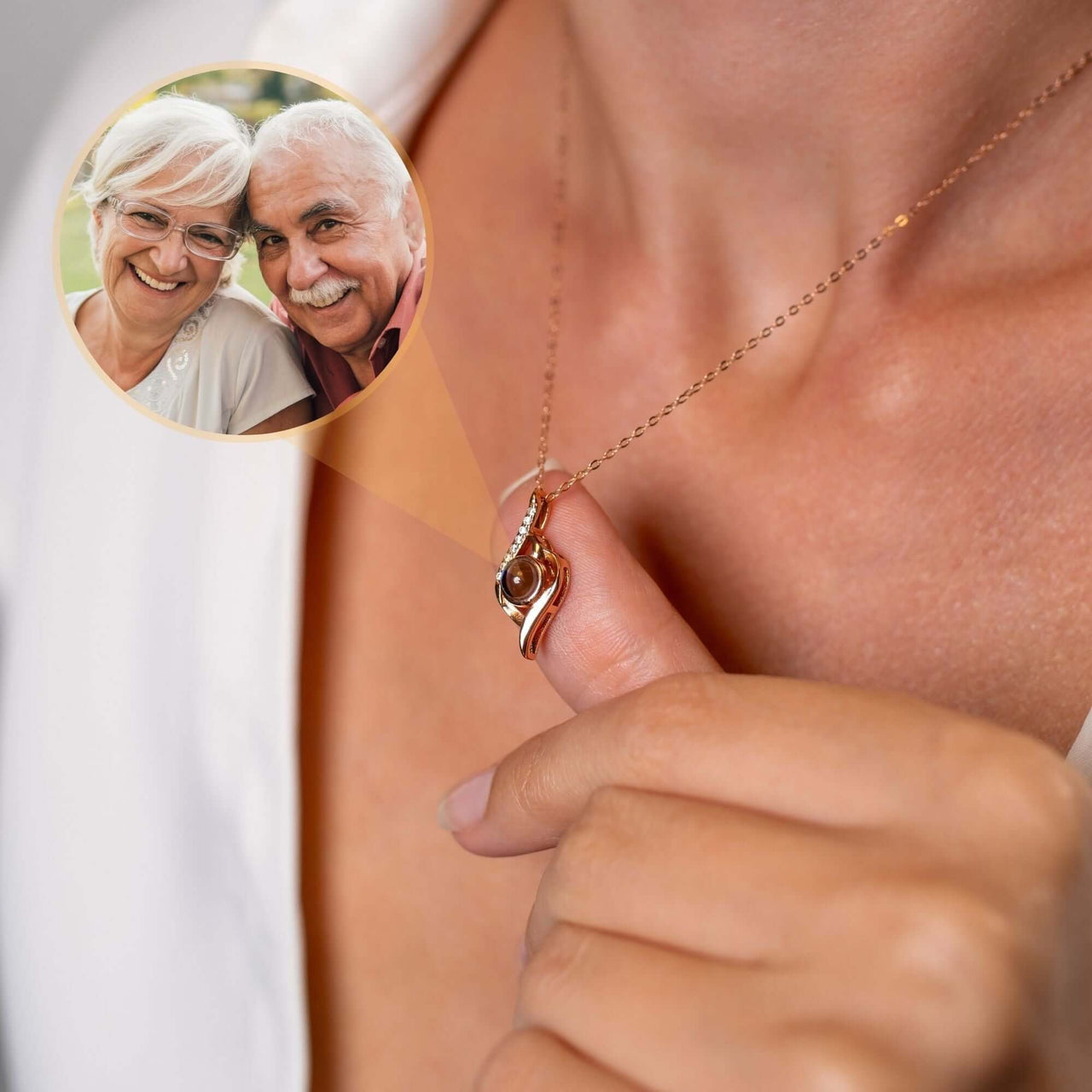 Luxury Photo Necklace showcasing a cherished image inside pendant by Brother & Sisters, perfect for special memories.