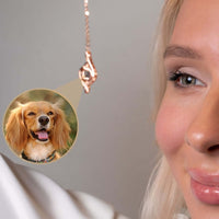 Thumbnail for Luxury Photo Necklace showcasing a woman's smile with a pendant featuring a beloved dog photo - Brother & Sisters.