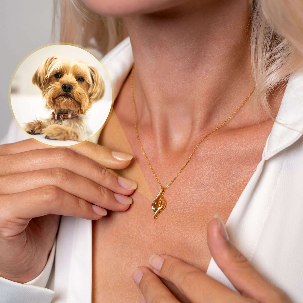Luxury Photo Necklace by Brother & Sisters featuring a personalized pet photo, capturing special memories in an elegant design.