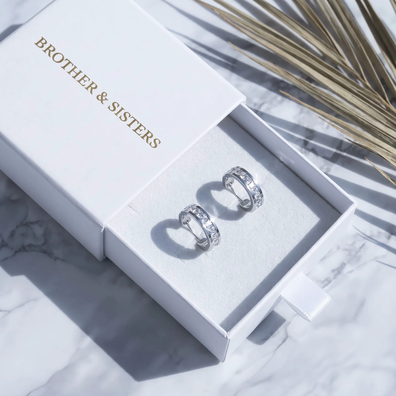 Huggie oorbellen — in de cadeaudoos, zilver | SKU: 22023999-rhodium