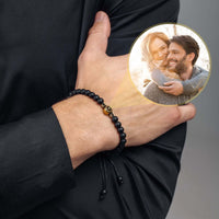 Thumbnail for Minimalist Photo Bracelet worn on a man's wrist, showcasing handcrafted lava stones by Brother & Sisters, symbolizing cherished moments.