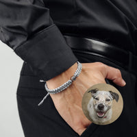 Thumbnail for Man Grey Photo Bracelet worn by a man with a dog photo pendant, stylish custom jewelry by Brother & Sisters.