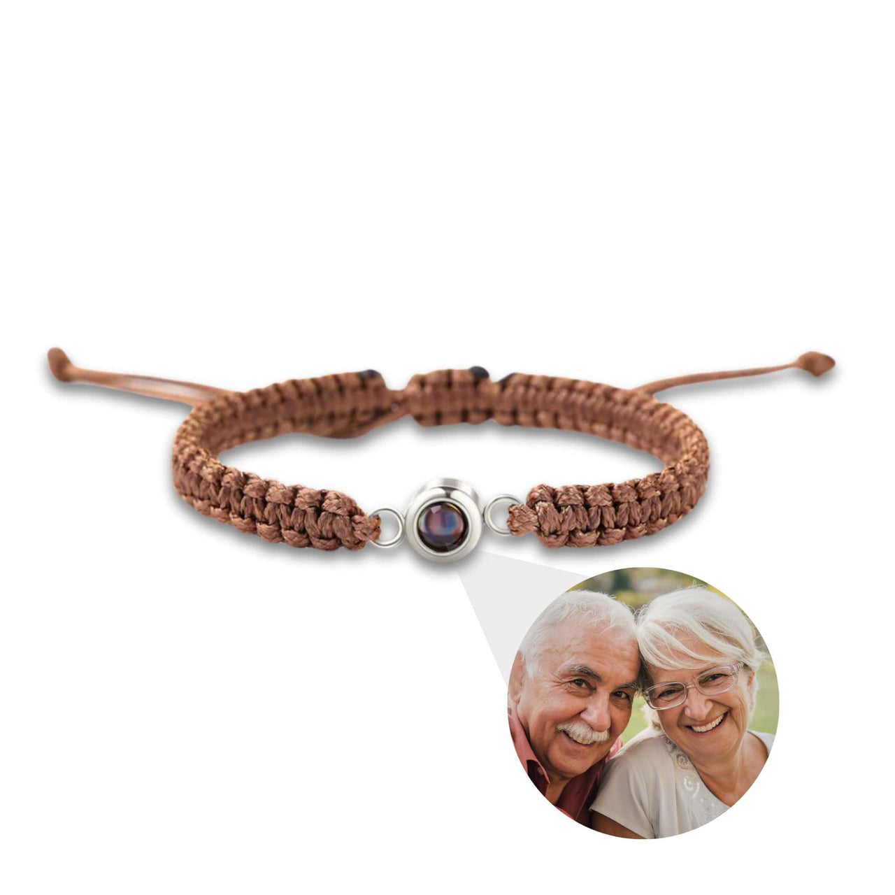 Man Brown Photo Bracelet by Brother & Sisters, personalized jewelry with a photo pendant, perfect gift for men.