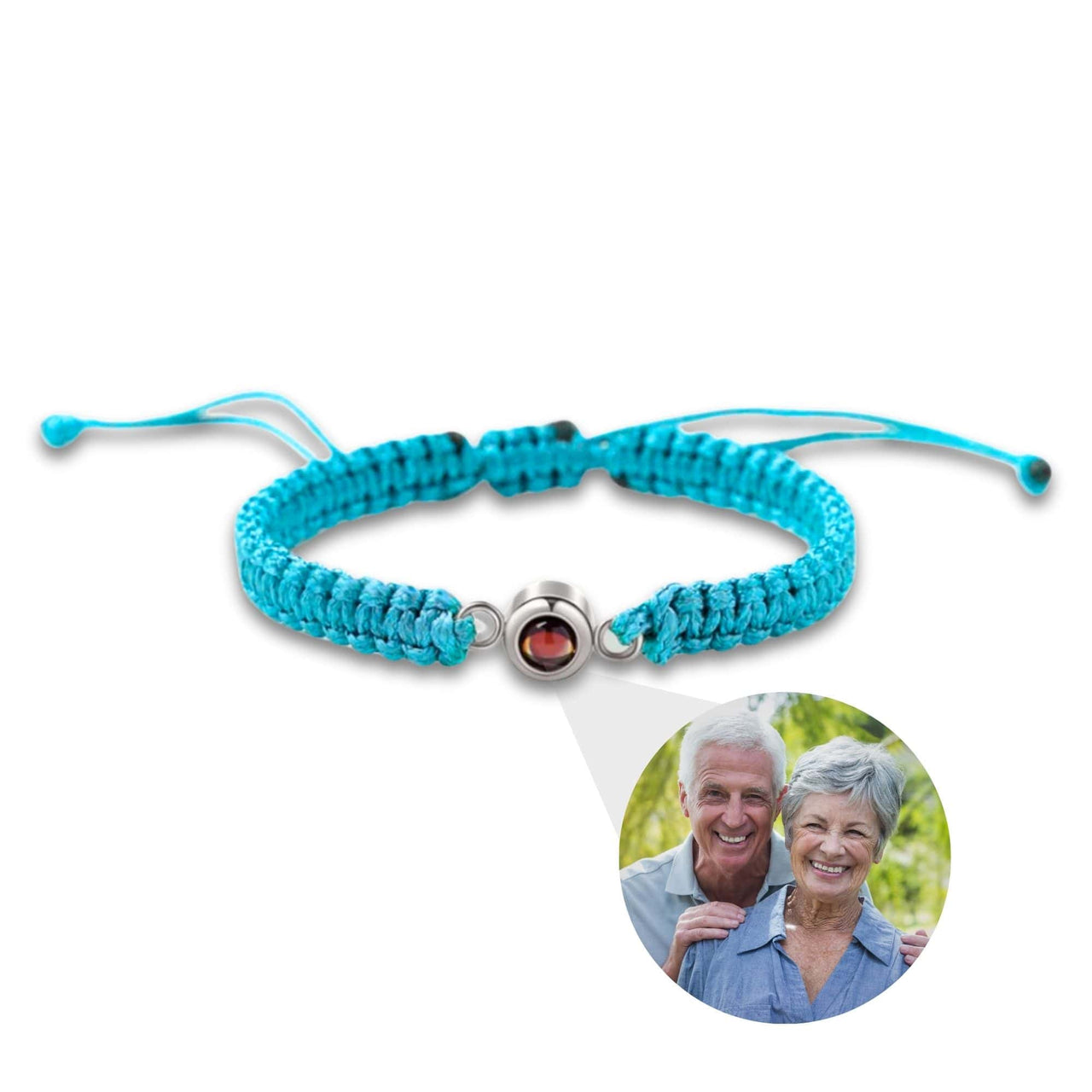 Man Blue Photo Bracelet featuring a personalized photo pendant, handcrafted by Brother & Sisters.
