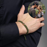 Thumbnail for Man Olive Photo Bracelet worn on a hand, featuring a personalized photo pendant, perfect gift by Brother & Sisters.