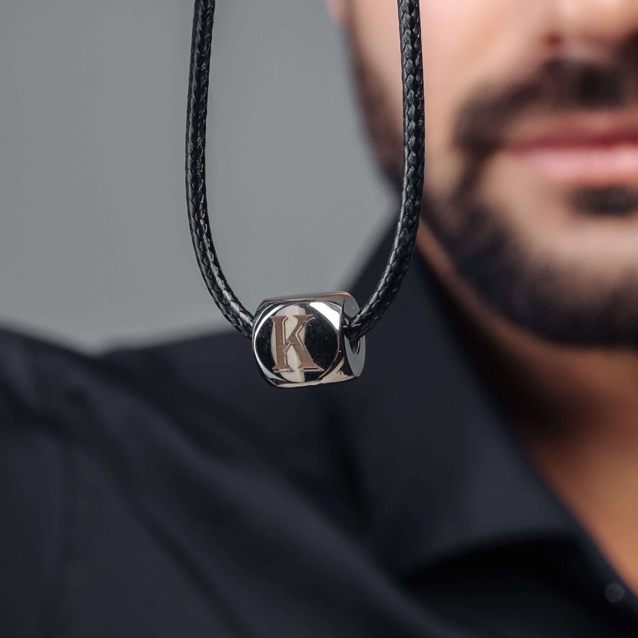 Gold Cube Initial Necklace by Brother & Sisters featuring a personalized cube letter pendant for men.