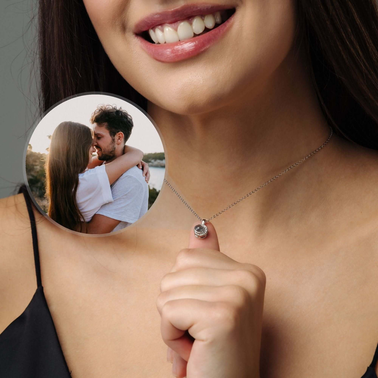 Moonlight Photo Necklace featuring a moon-shaped pendant holding a cherished photo by Brother & Sisters.