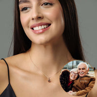 Thumbnail for Moonlight Photo Necklace featuring a moon-shaped pendant showcasing cherished memories by Brother & Sisters.