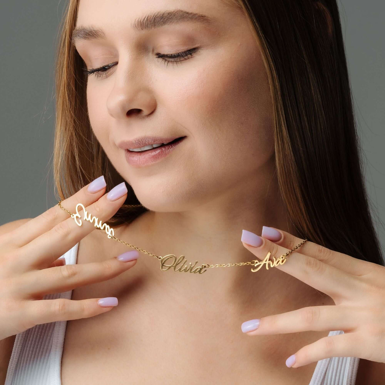 Multi Name Necklace featuring beautiful personalized names, crafted by Brother & Sisters for a meaningful accessory.