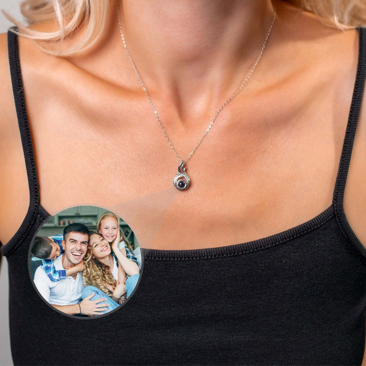 Phoenix Photo Necklace by Brother & Sisters featuring a personalized photo of loved ones for meaningful keepsakes.