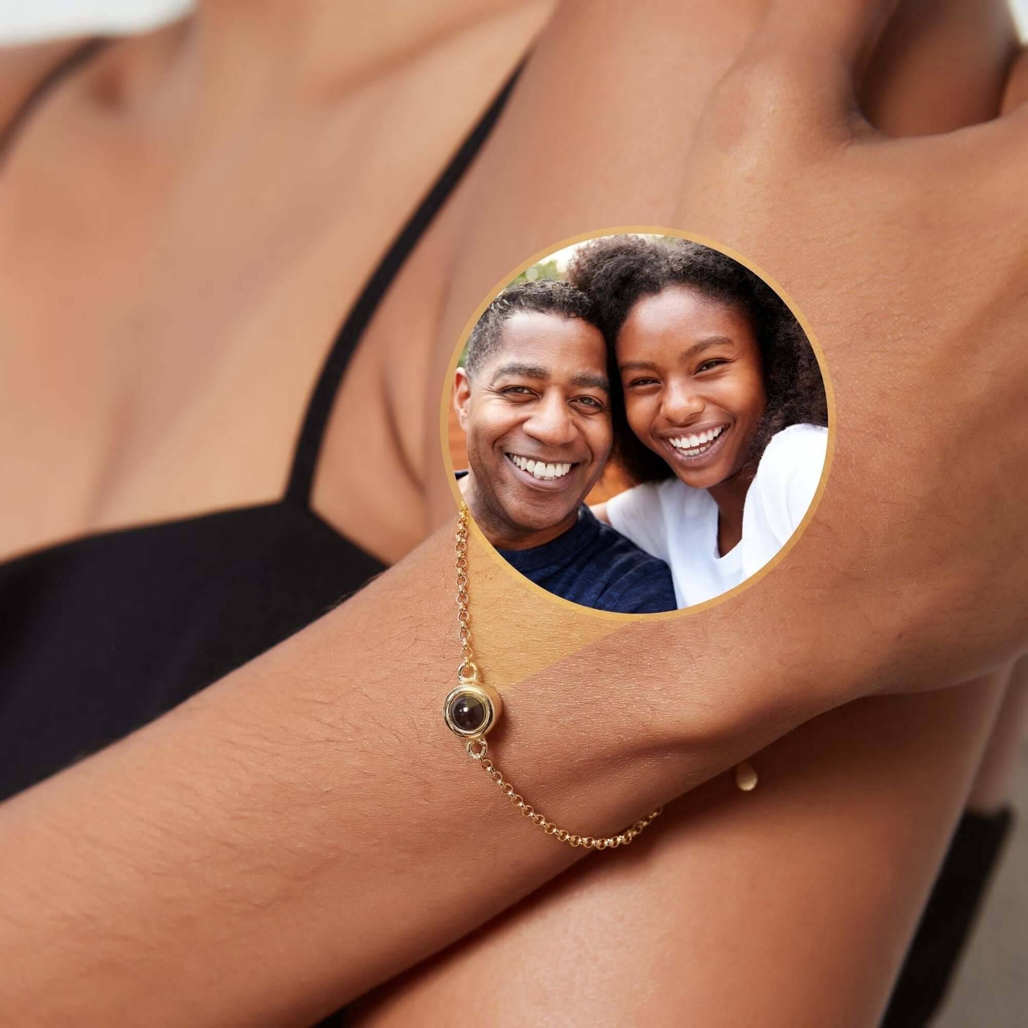 Photo Personalized Bracelet featuring a custom photo projection pendant by Brother & Sisters, perfect for cherishing memories.