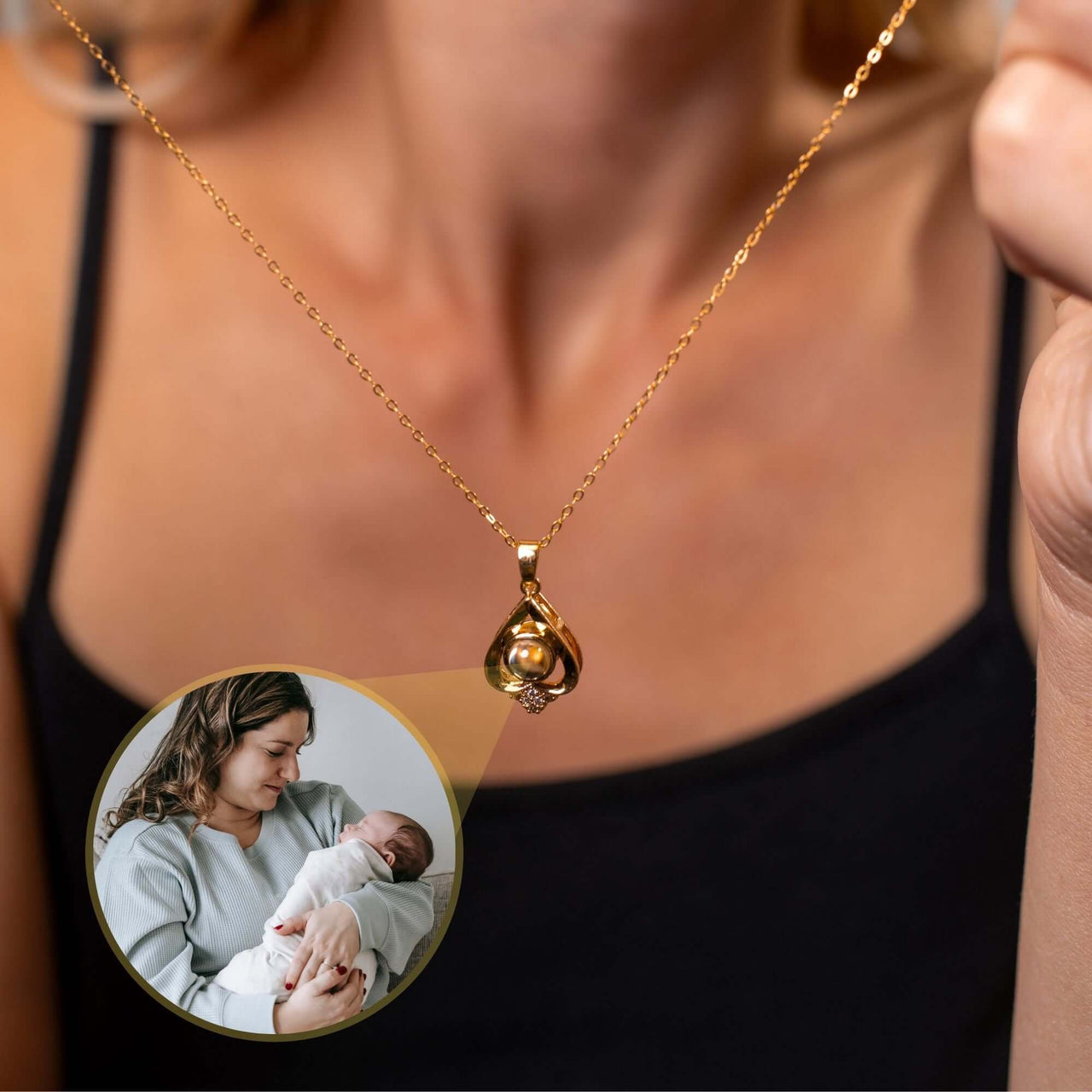 Reversed Heart Photo Necklace featuring a customizable heart pendant by Brother & Sisters showcasing a cherished photo.