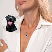 Thumbnail for Romantic Photo Necklace with personalized dog photo projection by Brother & Sisters, worn by a model.