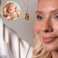 Thumbnail for Romantic Photo Necklace showcasing a heart pendant with a baby's photo projection, by Brother & Sisters.