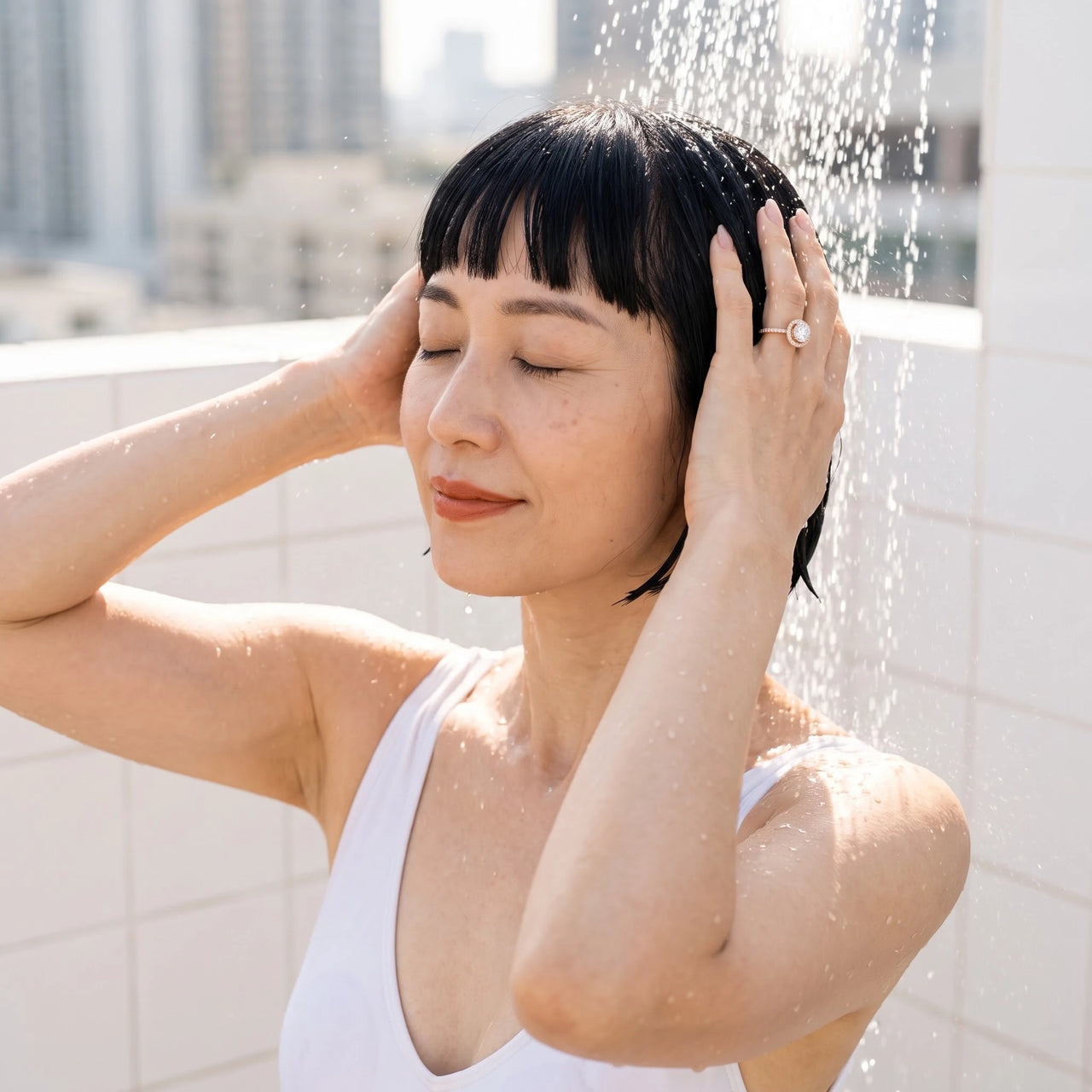 Verlovingsring rosé goud — gedragen onder de douche, waterproof, rosé goud | SKU: 101791-4.5-rose-gold