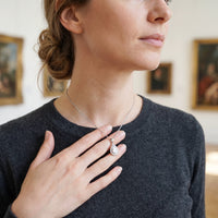Thumbnail for Woman gently touching her silver necklace | SKU: 505415-white