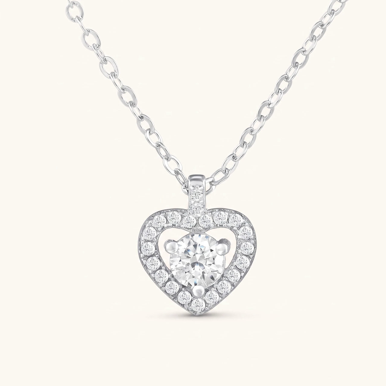 Hart ketting — productfoto op witte achtergrond, zilver | SKU: 505744