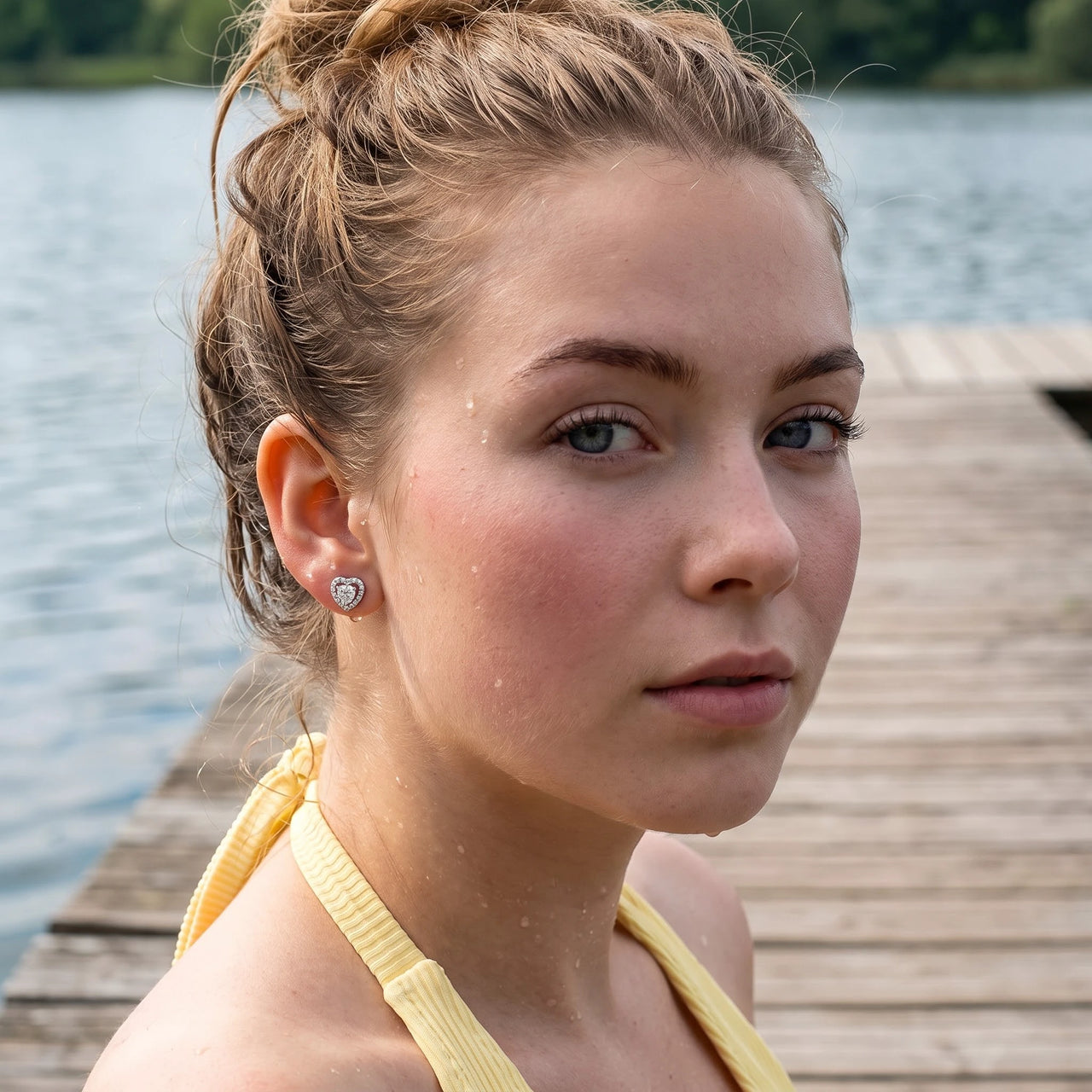 Hartjes oorbellen — gedragen in het water, waterproof, zilver | SKU: 1953493