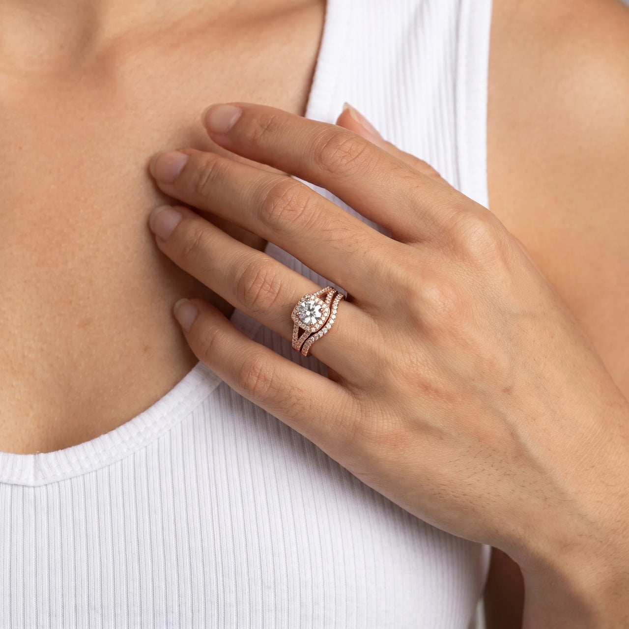 Ringen set — close-up van de details, rosé goud | SKU: 497080-4.5-rose-gold