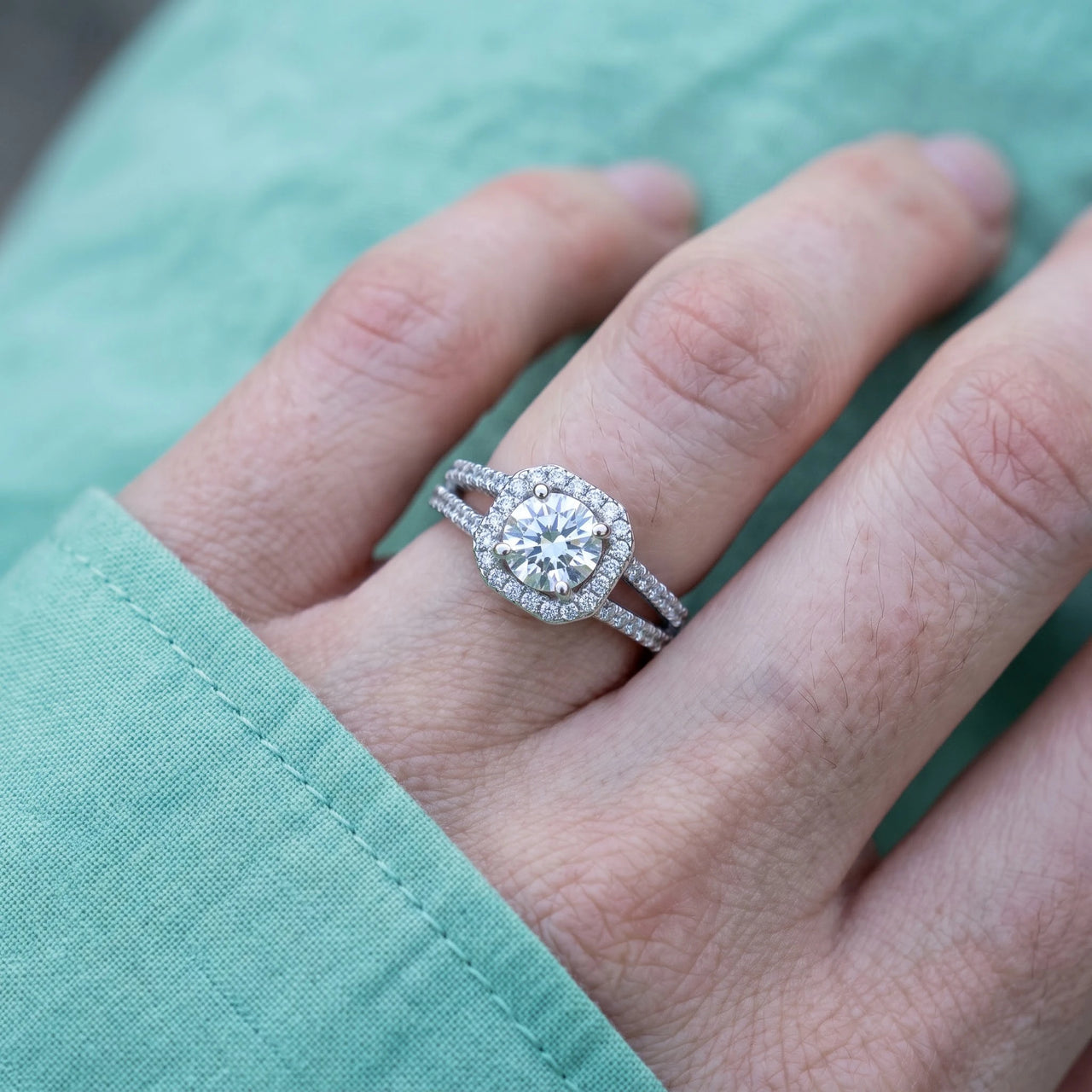 Close-up of the Silver Square Ring worn | SKU: 346060-4.5-silver