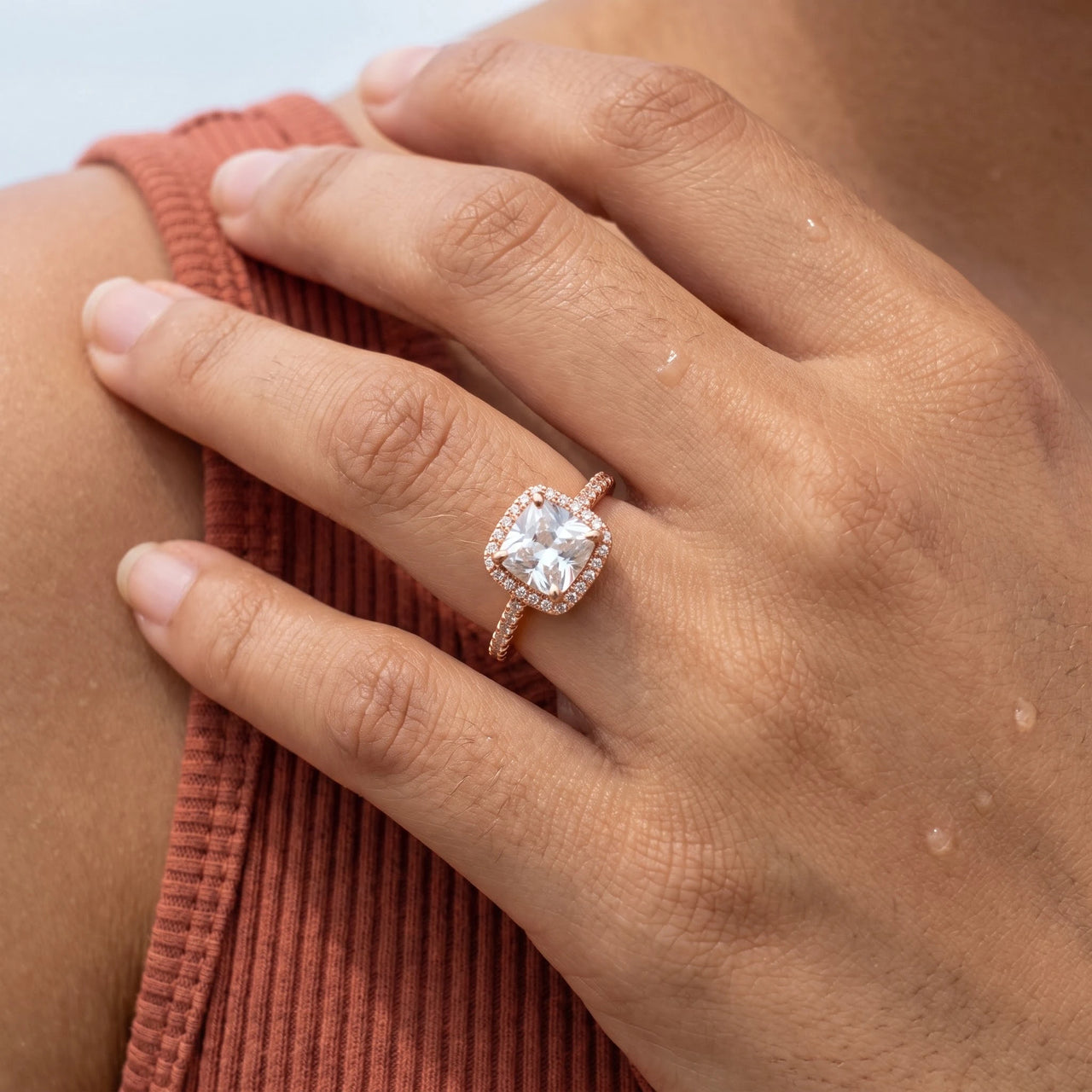 Halo ring — close-up van de details, rosé goud | SKU: 497131-4.5-rose-gold
